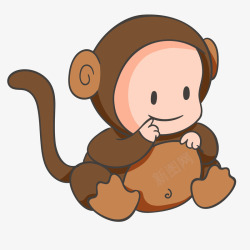卡通手绘穿小猴子连体衣的宝贝矢量图素材