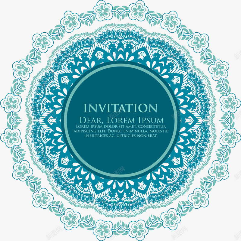 蓝色花卉圆环邀请卡矢量图eps免抠素材_88icon https://88icon.com 圆环图案 矢量素材 花型边框 蓝色花卉 装饰图案 矢量图
