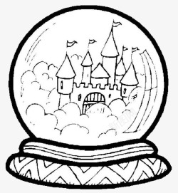 手绘水晶球里的城堡简笔画素材