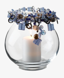 水晶瓶白色水晶装饰玻璃瓶里的蜡烛高清图片