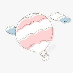 手绘卡通条纹热气球云朵素材