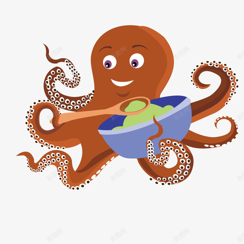 章鱼吃丸子png免抠素材_88icon https://88icon.com 吃东西 微笑的 海底动物 深海生活的