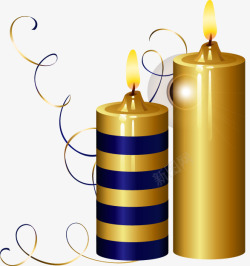 金色蜡烛蓝色条纹飘带素材