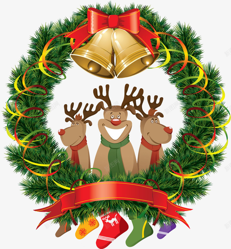 圣诞圆环与麋鹿png免抠素材_88icon https://88icon.com 圣诞圆环 圣诞节 装饰 麋鹿