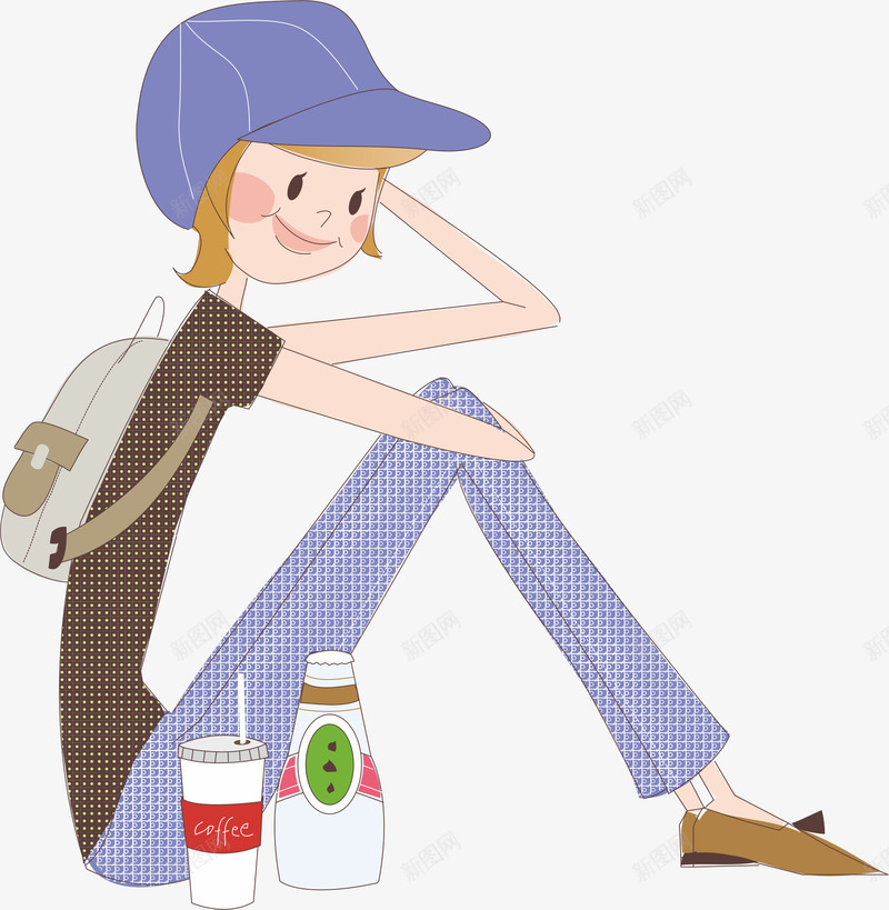 坐着吃零食png免抠素材_88icon https://88icon.com 卡通人物 坐着的小孩 坐着的小朋友 小孩 男生 背包