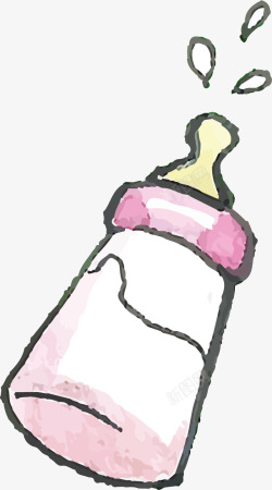创意水彩宝宝奶瓶装饰插画素材