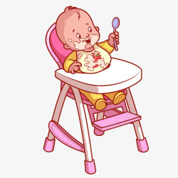 坐着椅子上吃饭的卡通小婴儿矢量图素材