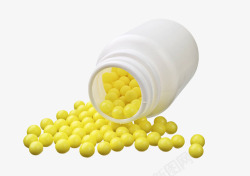 处方药黄色圆形药丸和药瓶摄影高清图片