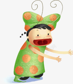 手绘黄绿色斑点小孩素材