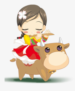 清明节可爱人物插图骑牛吹牧笛的素材