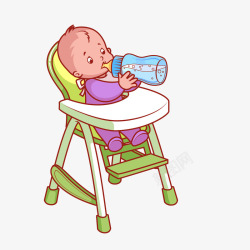 坐在婴儿座椅上喝奶的婴儿矢量图素材
