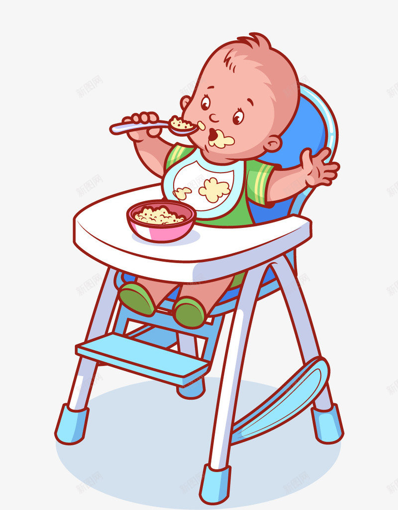 吃饭婴儿矢量图eps免抠素材_88icon https://88icon.com 可爱婴儿 吃饭婴儿 婴儿椅 矢量图