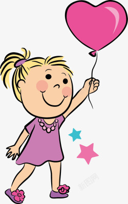 大笑小孩卡通拿气球的小女孩高清图片