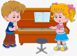 弹钢琴的小孩子素材
