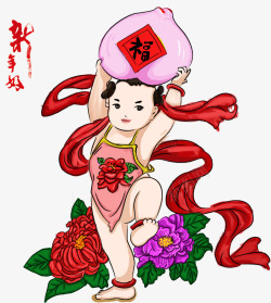 手绘中国风装饰年画娃娃素材
