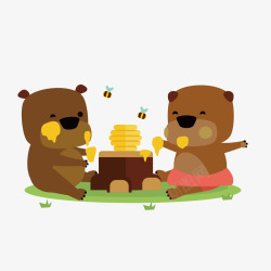 动物主题扁平化卡通小熊吃蜂蜜矢量图高清图片
