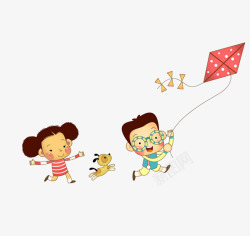 可爱的小孩子放风筝素材
