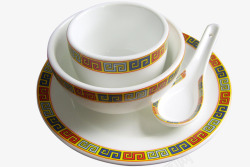 彩色花边陶瓷勺子餐具套装素材