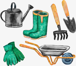 6款水彩绘花园工具素材