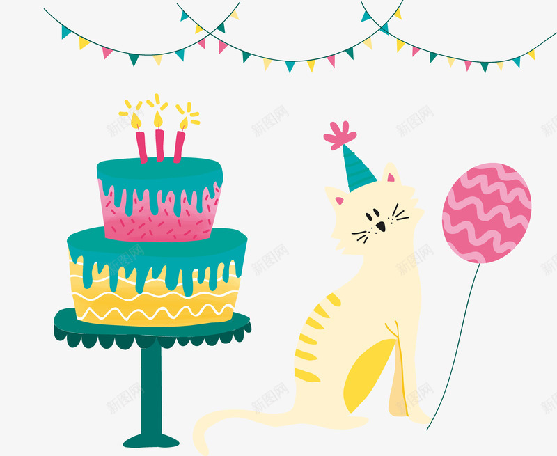 儿童节礼物蛋糕卡通小猫矢量图ai免抠素材_88icon https://88icon.com 儿童节 卡通小动物 小猫 彩旗 手绘 气球 猫咪 礼物 节日 蛋糕 矢量图