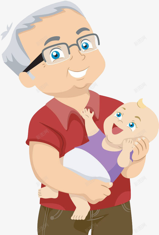 抱小孩的人png免抠素材_88icon https://88icon.com 卡通人物 开心 抱小孩 老人 老人和小孩