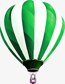 绿色卡通条纹热气球素材