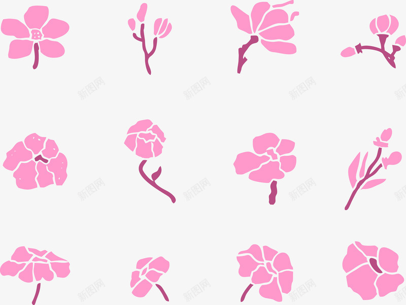 红色花朵矢量图ai免抠素材_88icon https://88icon.com 彩绘 枝叶 植物 红色 花朵 花瓣 花蕊 颜色 矢量图