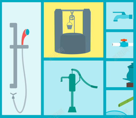 淋浴水闸相关图标矢量图图标