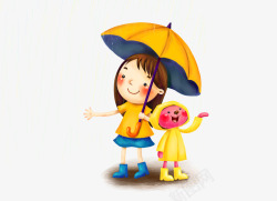 女孩和布偶打雨伞的女孩高清图片