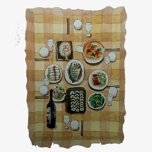 野餐套餐手绘画片psd免抠素材_88icon https://88icon.com 各种寿司 手绘美食 色彩画 野餐套餐