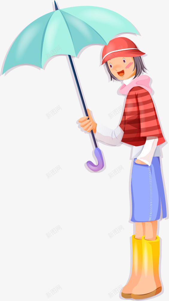 打雨伞的小女孩png免抠素材_88icon https://88icon.com 人物 卡通手绘 小女孩 打雨伞 条纹衣服