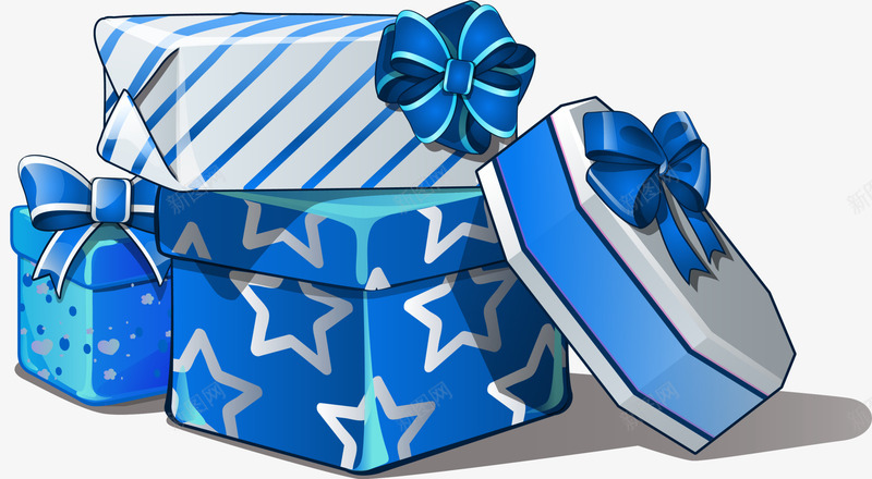 卡通蓝色礼物盒png免抠素材_88icon https://88icon.com 丝带 免抠PNG 卡通 条纹 盖子 礼物盒 蓝色