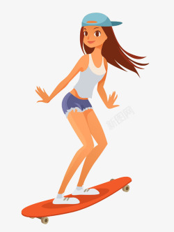 玩滑板的卡通女孩素材