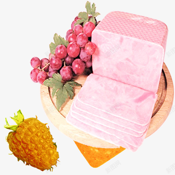 实物水果和肉片png免抠素材_88icon https://88icon.com 午餐肉 大肉 实物水果 拼盘 盘装肉 美食 肉片 草莓 葡萄