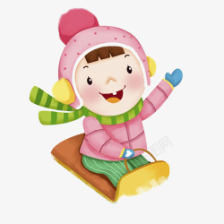 高兴的小人卡通滑雪女孩图高清图片