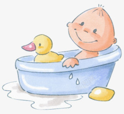 卡通可爱婴儿洗澡戏水鸭素材