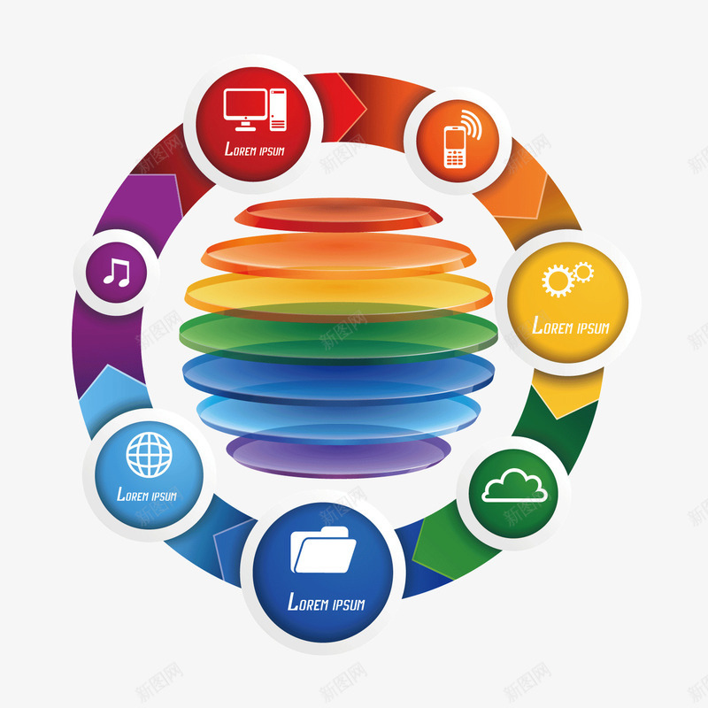 彩色彩色圆环矢量图ai免抠素材_88icon https://88icon.com 圆环 彩色 数据 素材 矢量图