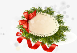 松树叶装饰圆环圣诞飘带装饰矢量图高清图片