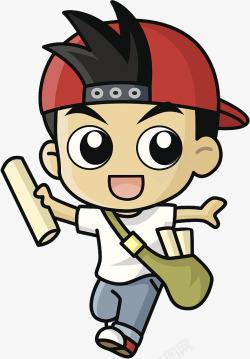 卡通人物背书包戴棒球帽跑的男孩素材