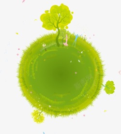 草绿色圆环地球树木装饰图案矢量图素材