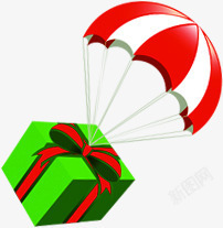 红色条纹降落伞绿色卡通礼物素材