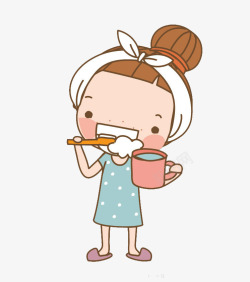 卡通讲卫生刷牙女孩高清图片