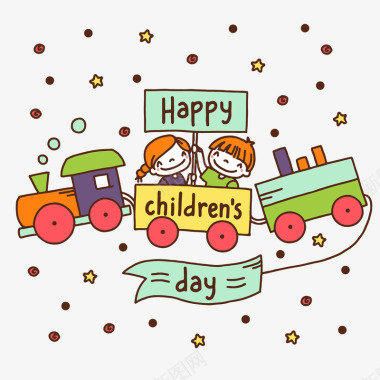 快乐小孩卡通火车上的小孩LOGO图标图标