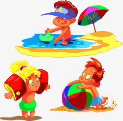 小孩沙滩玩耍素材