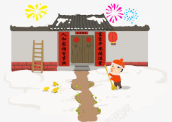 新春佳节装饰卡通扫雪插画素材