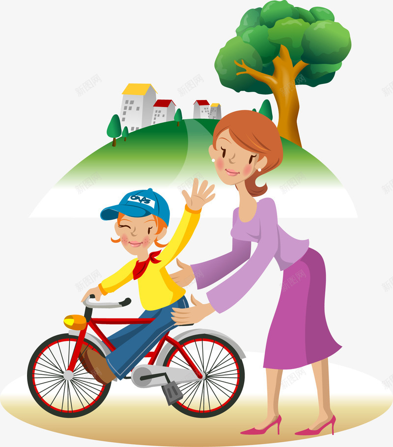 妈妈教小孩骑自行车矢量图ai免抠素材_88icon https://88icon.com 妈妈 妈妈教小孩走路 学习 小孩 矢量图 骑自行车