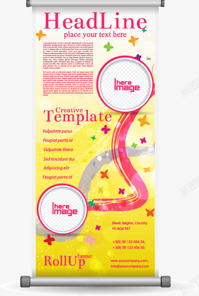 易拉宝展架元素png免抠素材_88icon https://88icon.com 圆环 易拉宝 蝴蝶 黄色渐变