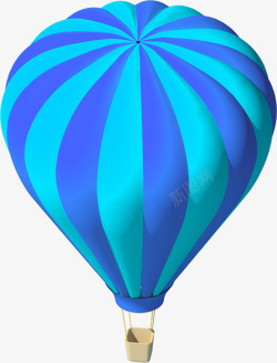 手绘蓝色唯美条纹热气球素材