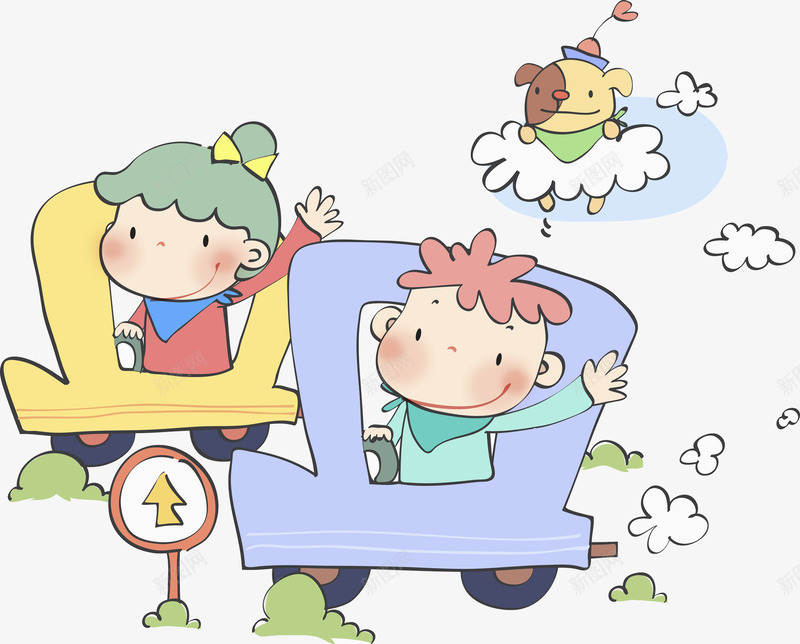 手绘两个开车的孩子png免抠素材_88icon https://88icon.com 卡通人物 坐车的小孩 孩子儿童 手绘人物 手绘儿童 手绘平面