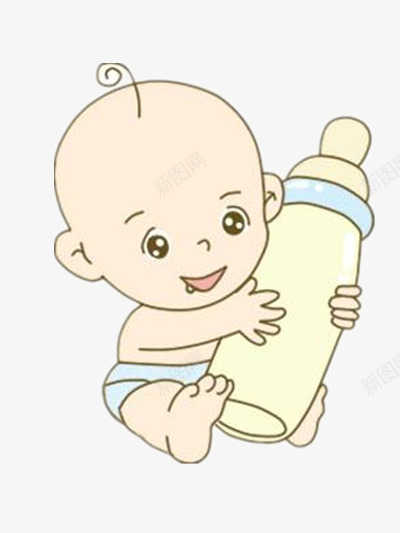 抱奶瓶的婴儿png免抠素材_88icon https://88icon.com 可爱 手绘 蓝色
